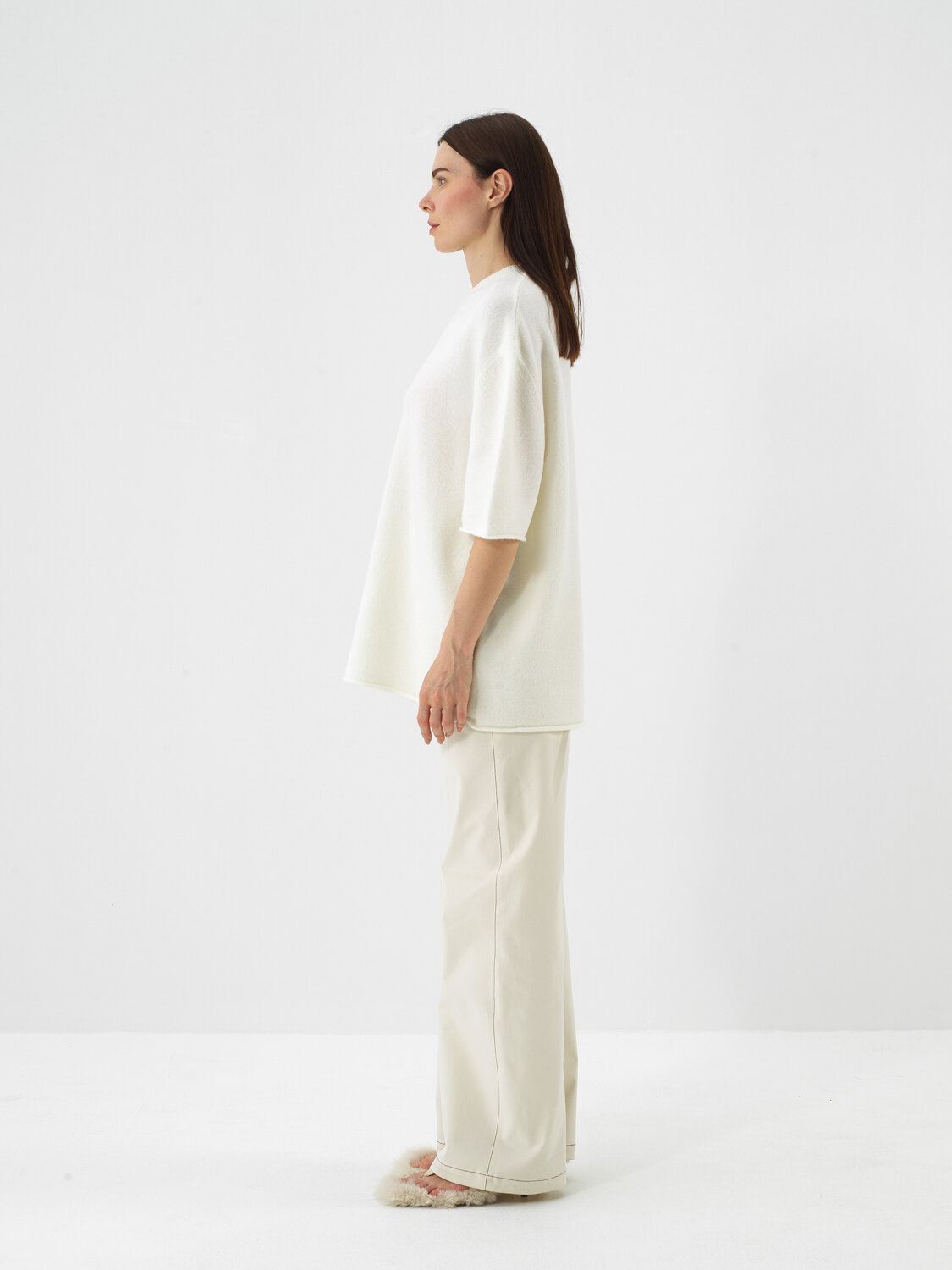 Ecru Soft Texture Oversized Sweater - Xint