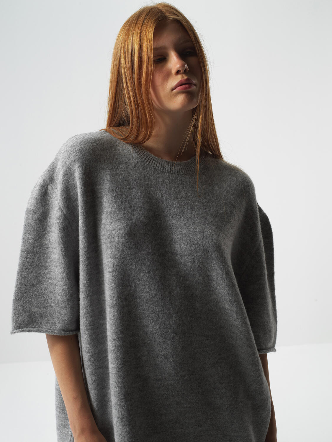 Gray Soft Texture Oversized Sweater - 1