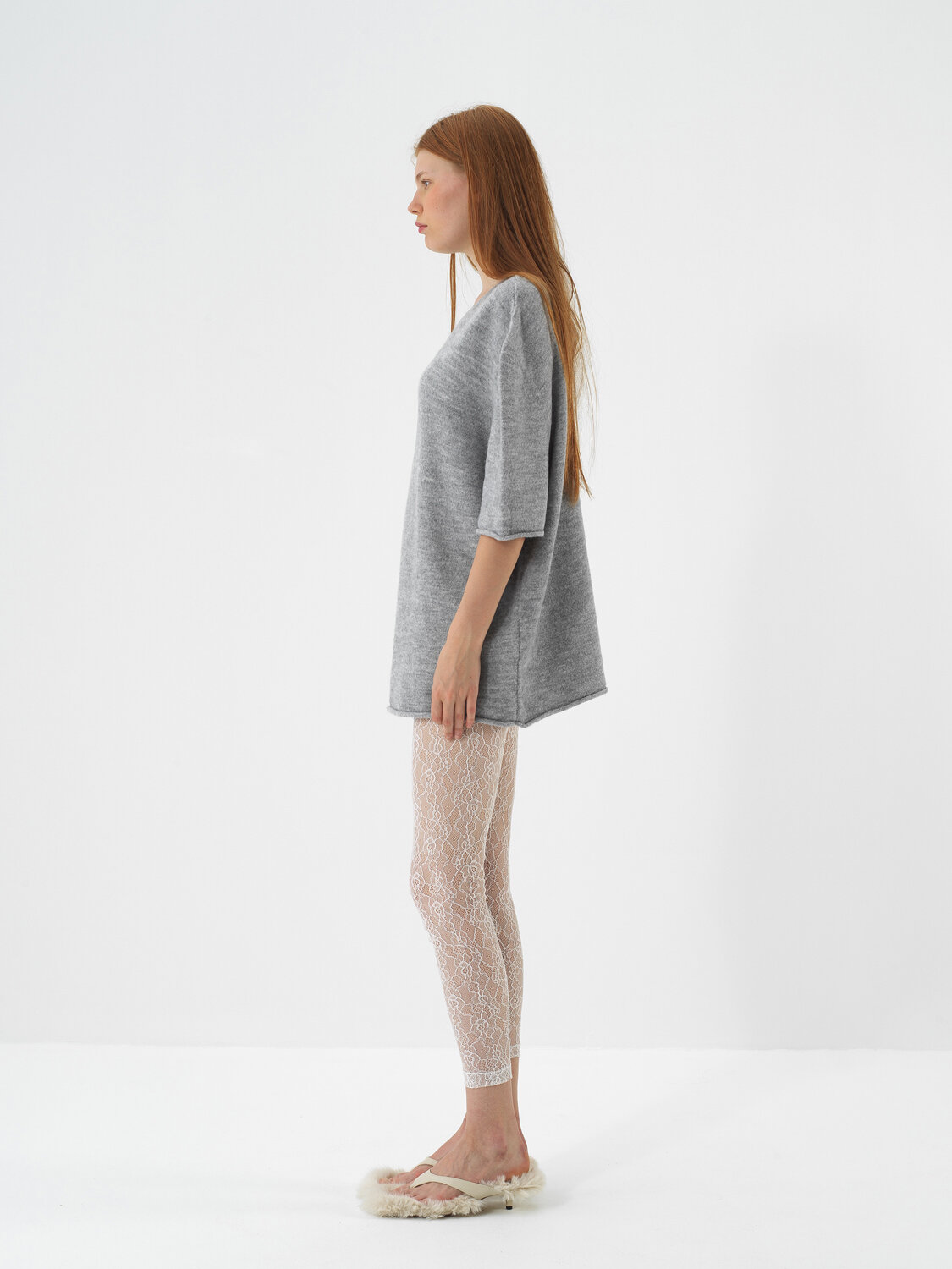 Gray Soft Texture Oversized Sweater - Xint