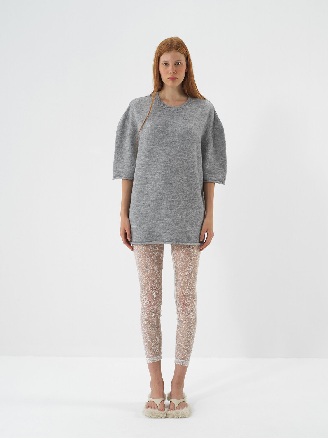 Gray Soft Texture Oversized Sweater - Xint
