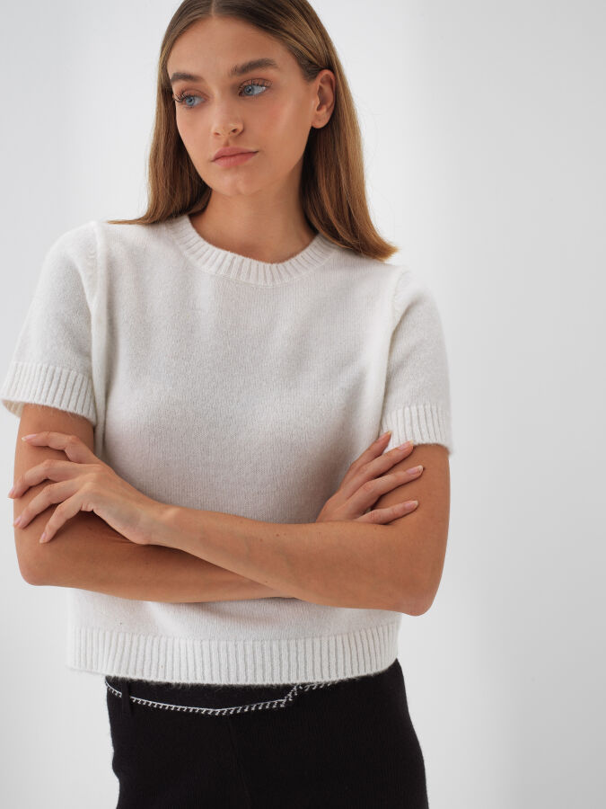 Basic Mohair Short Sleeve Sweater - Xint
