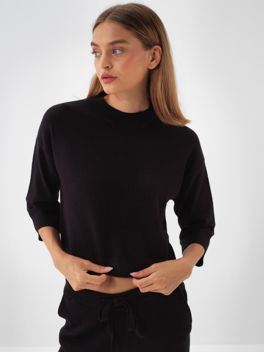 Wool Basic Plain Sweater - 1