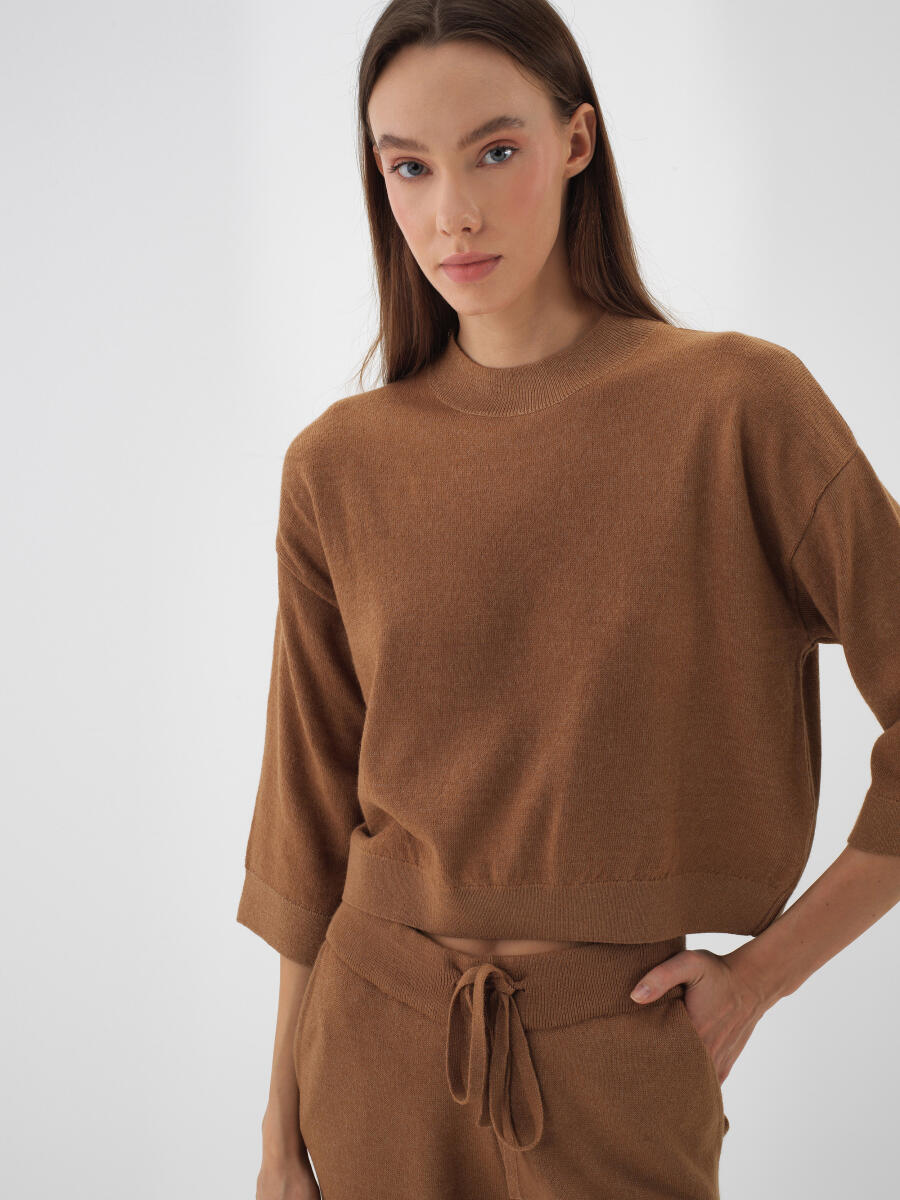 Wool Basic Plain Sweater - 1