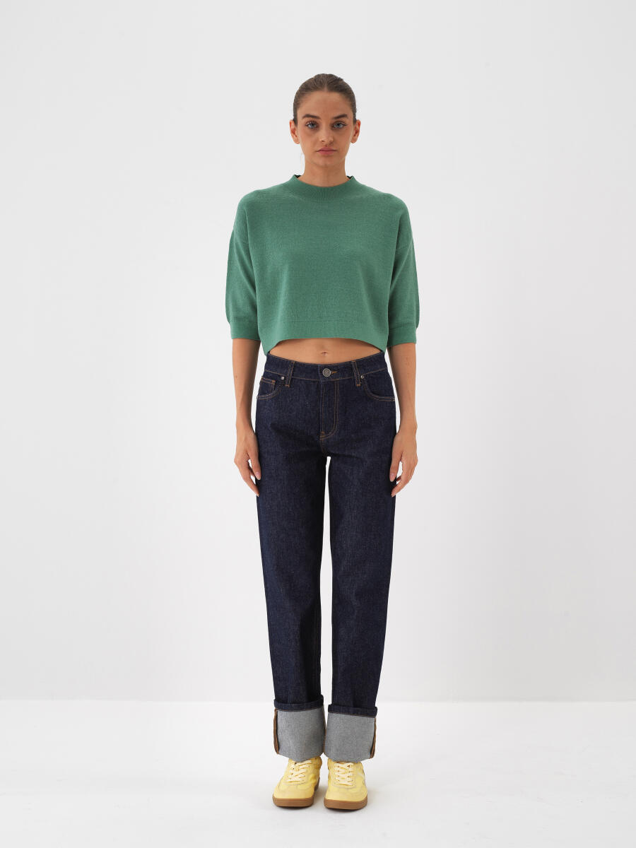 Wool Basic Plain Sweater - 3