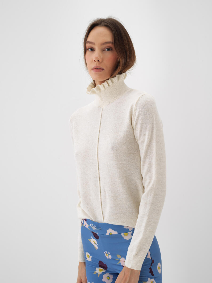 Wool Plain Turtleneck Sweater - 1