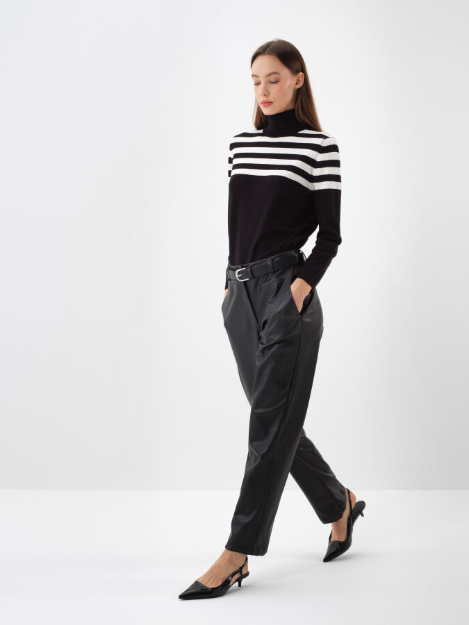 Wool Striped Turtleneck Sweater - Xint