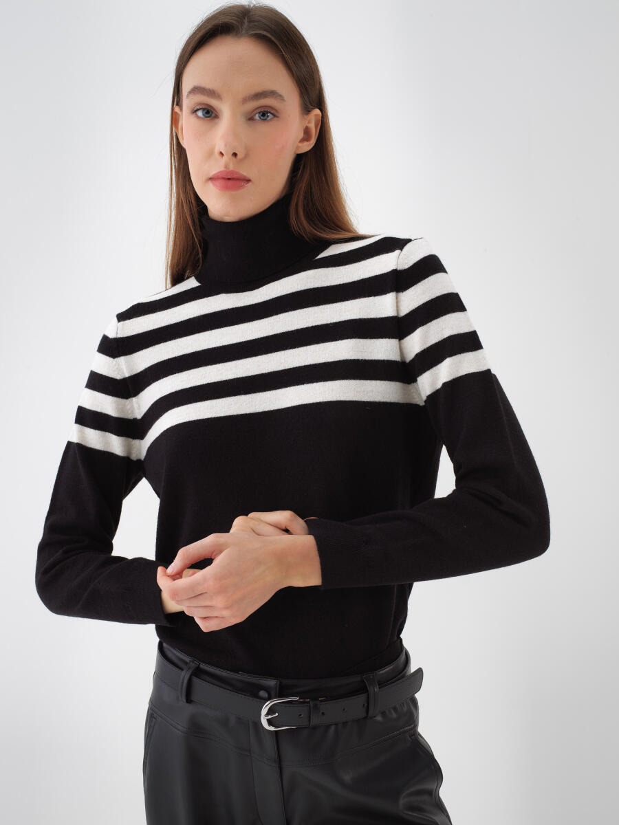 Wool Striped Turtleneck Sweater - 1