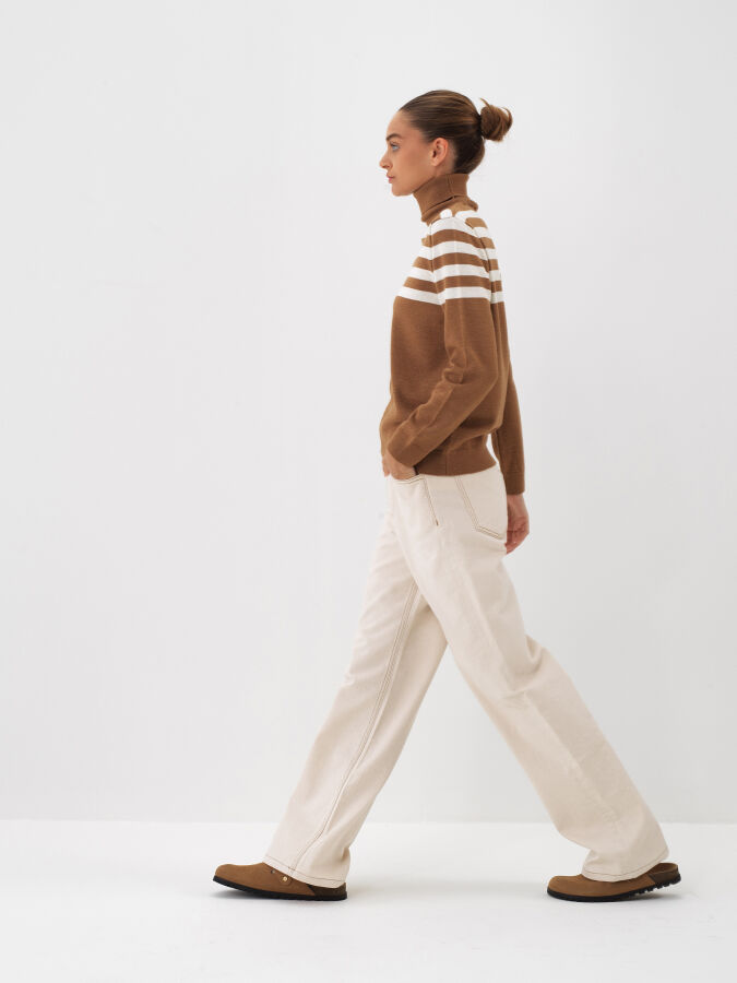 Wool Striped Turtleneck Sweater - Xint