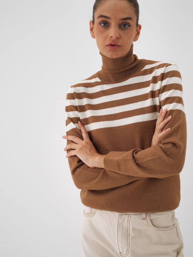 Wool Striped Turtleneck Sweater - Xint