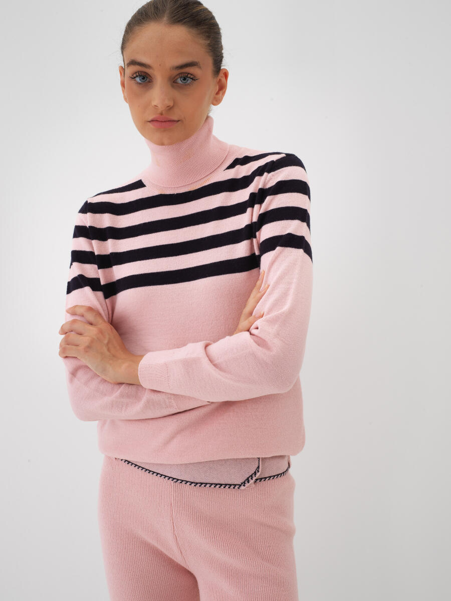 Wool Striped Turtleneck Sweater - 1