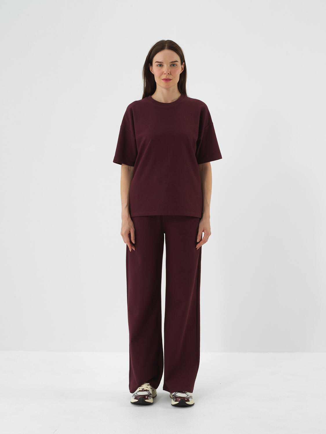 Burgundy Cotton Textured Oversized Sweat Trousers - 2