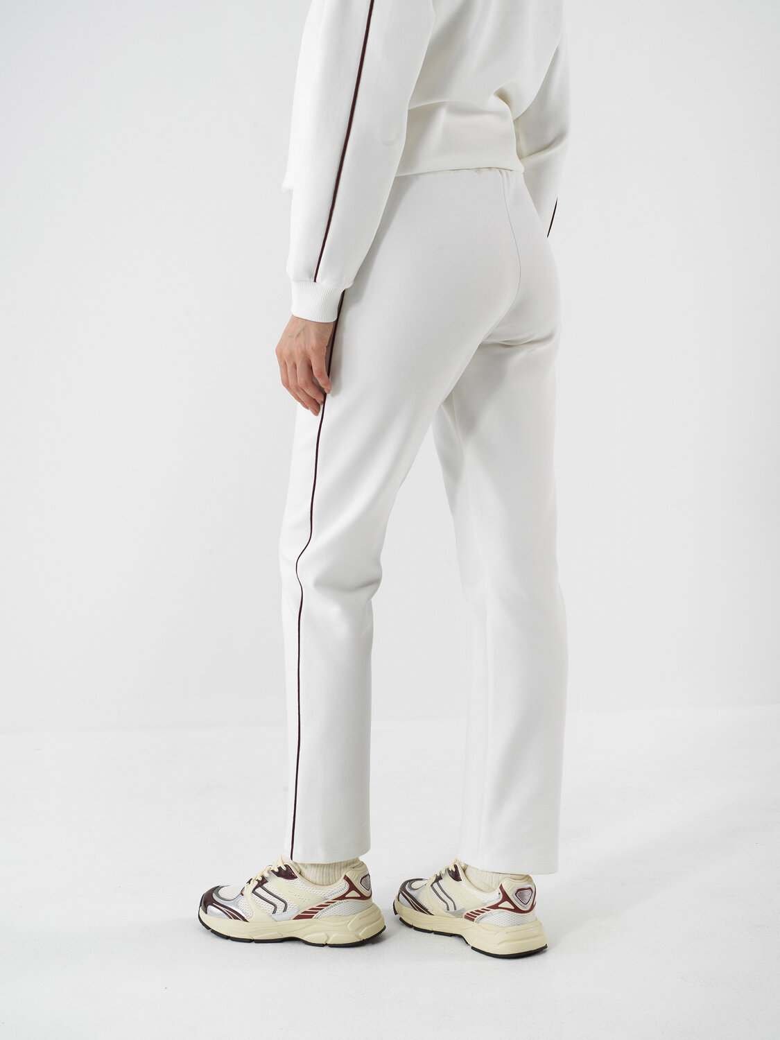 Ecru Cotton Textured Regular Fit Sweat Trousers - Xint