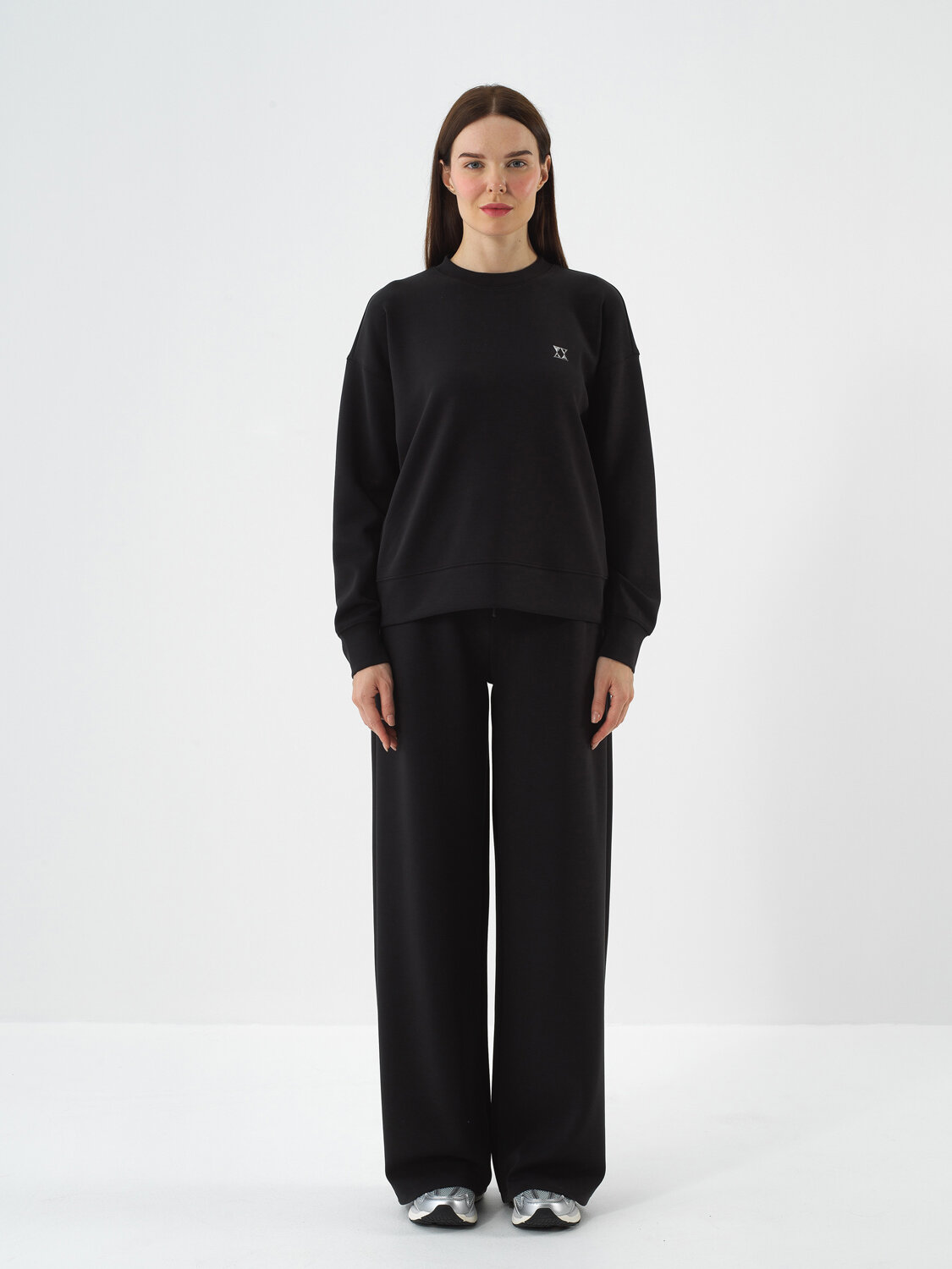 Black Modal Textured Oversized Sweatshirt - Xint