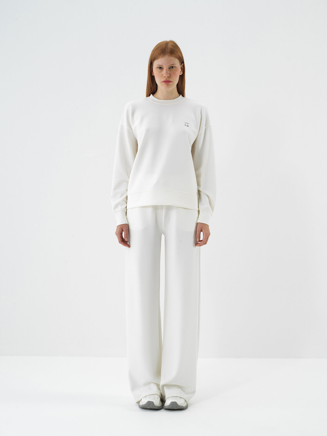 Ecru Modal Textured Oversized Sweatshirt - Xint