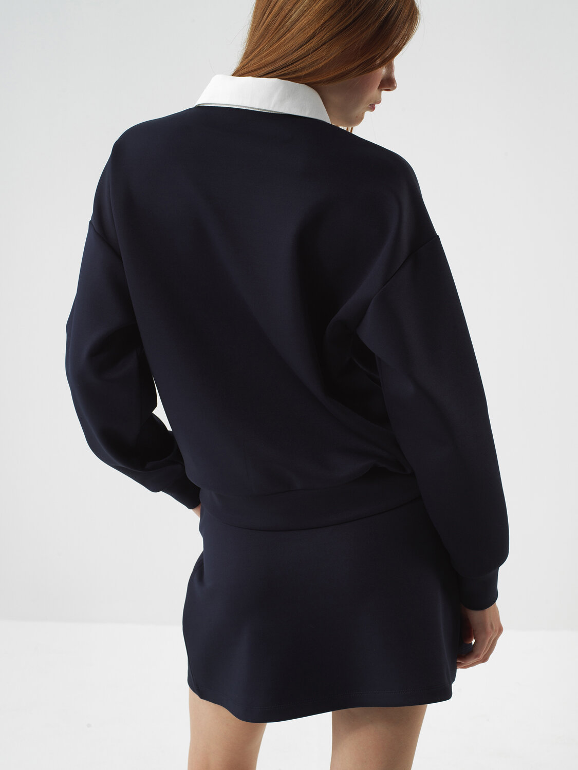 Navy Blue Flexible Textured Oversize Sweatshirt - Xint