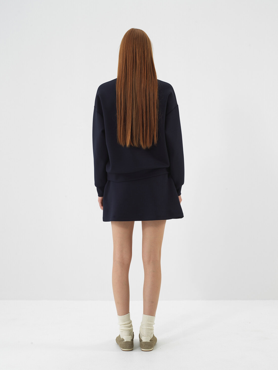 Navy Blue Flexible Textured Oversize Sweatshirt - Xint