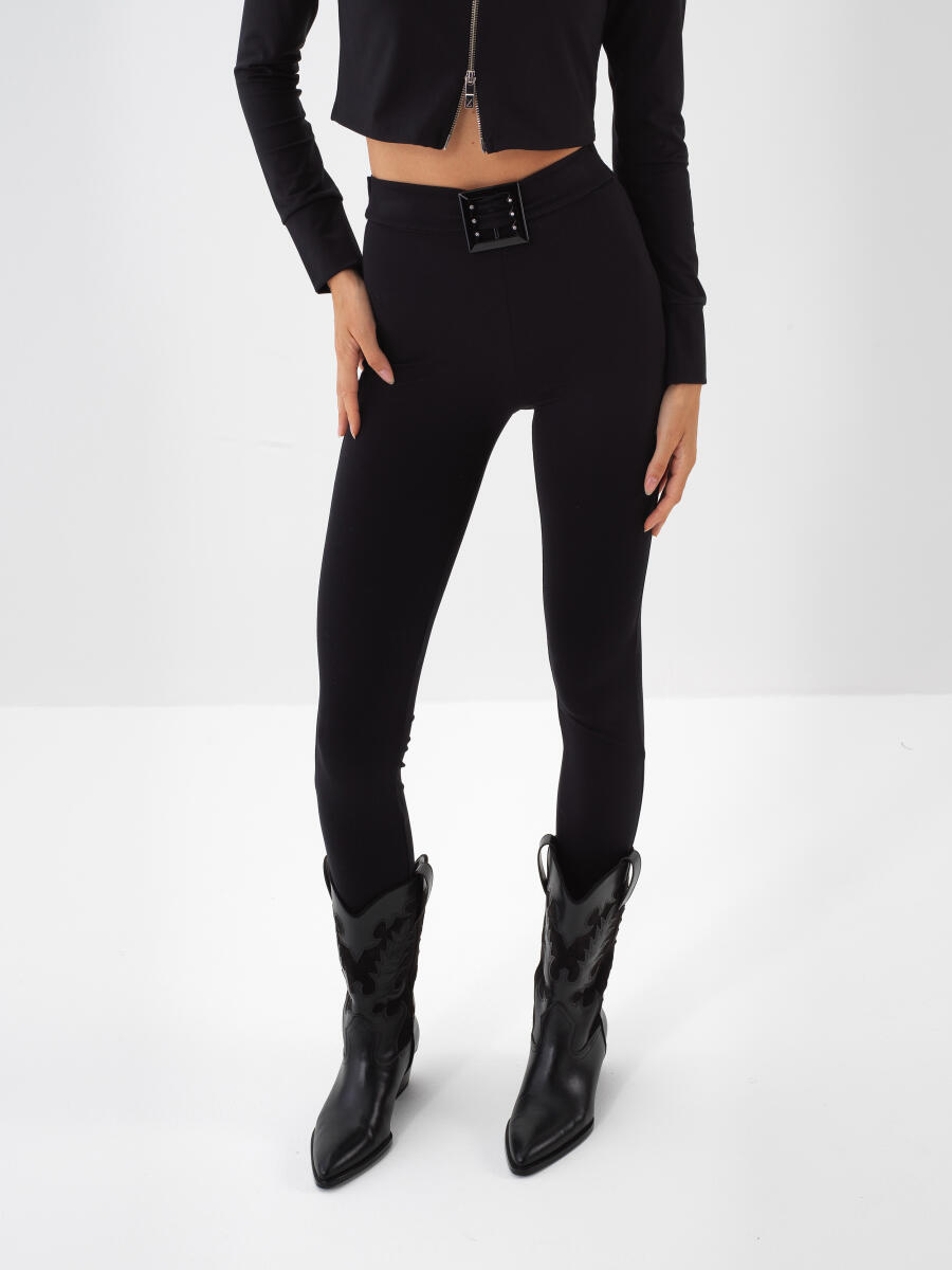 Plain Leggings with Belt Detail - 1