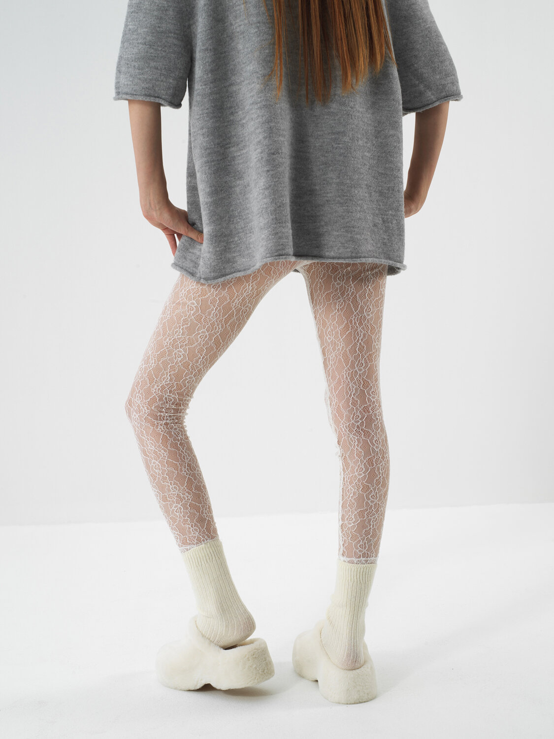 Ecru Thin Lace Detailed Slim Fit Leggings - Xint