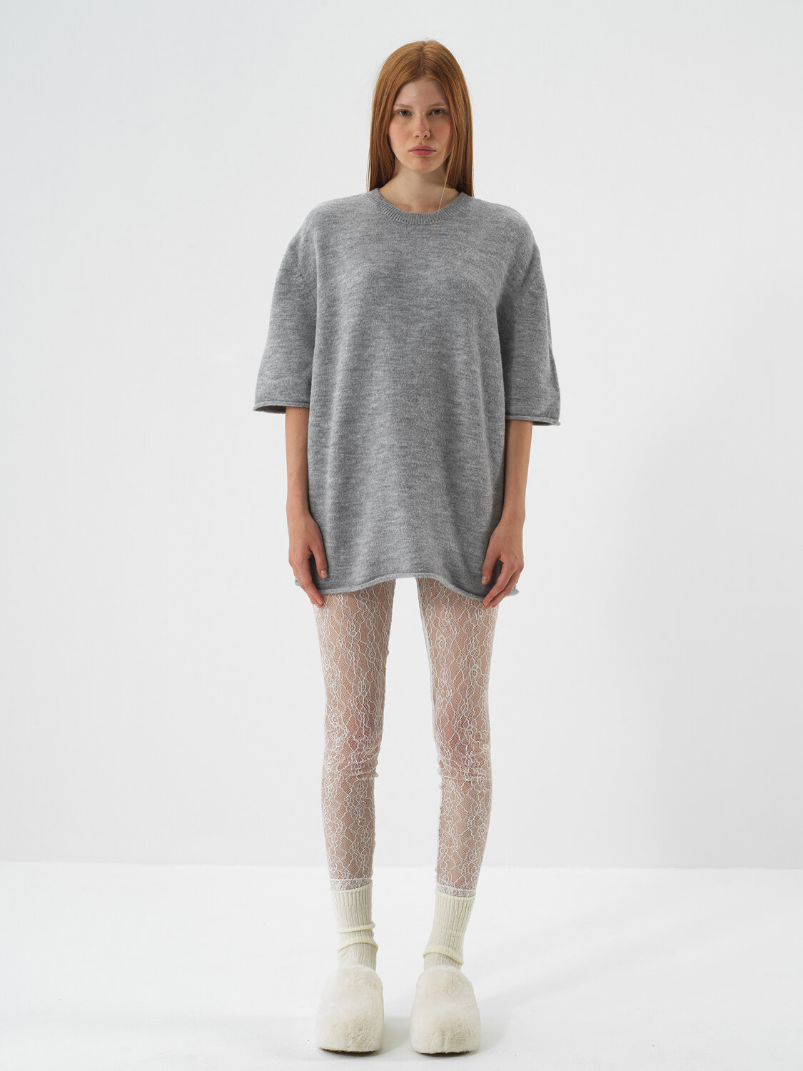 Ecru Thin Lace Detailed Slim Fit Leggings - Xint