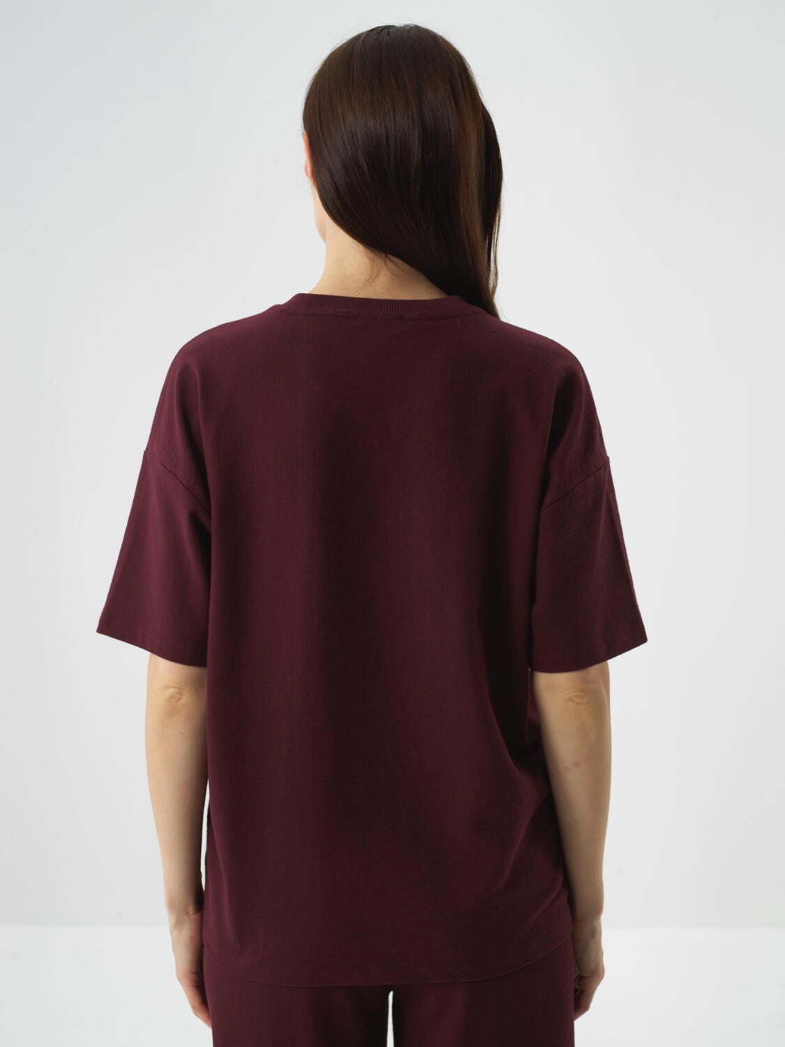 Burgundy Cotton Textured Oversized T-Shirt - 4