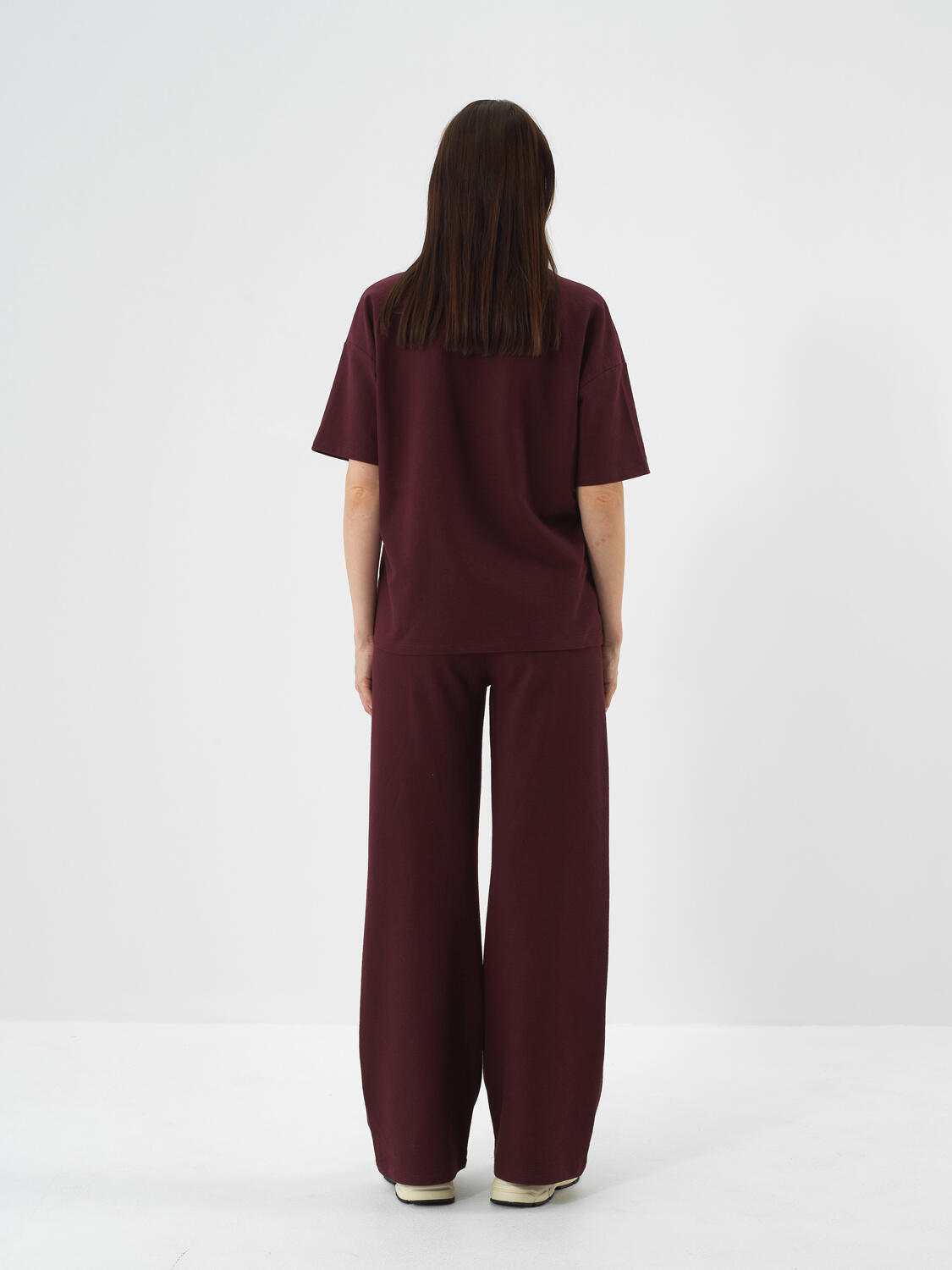 Burgundy Cotton Textured Oversized T-Shirt - 5