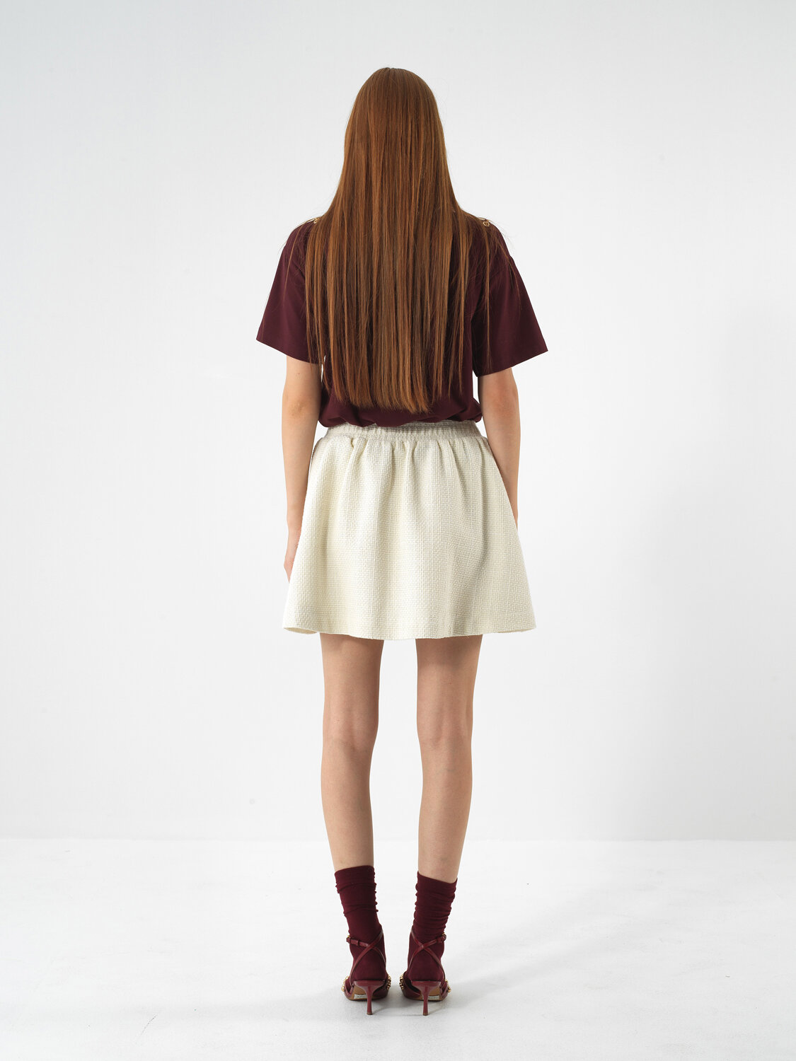 Burgundy Cotton Textured Oversized T-Shirt - Xint