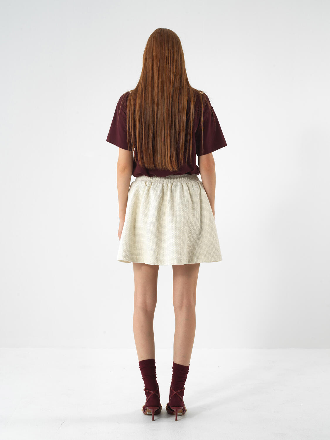 Burgundy Cotton Textured Oversized T-Shirt - 5