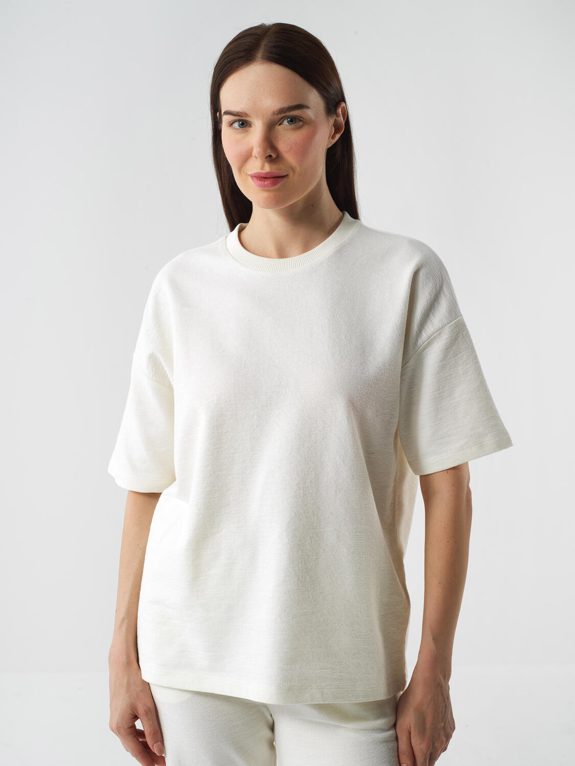Ecru Cotton Textured Oversize T-Shirt