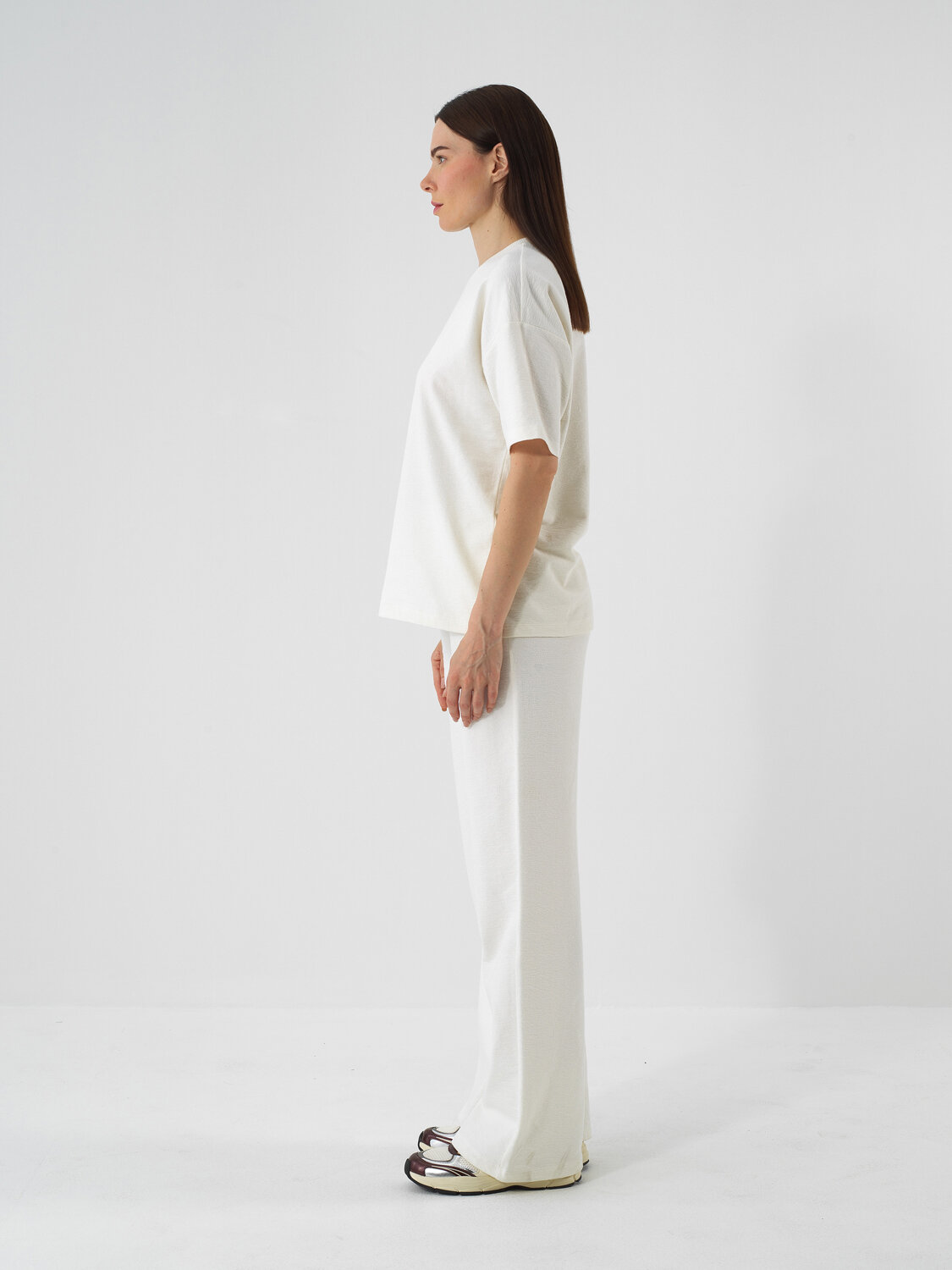 Ecru Cotton Textured Oversize T-Shirt - Xint