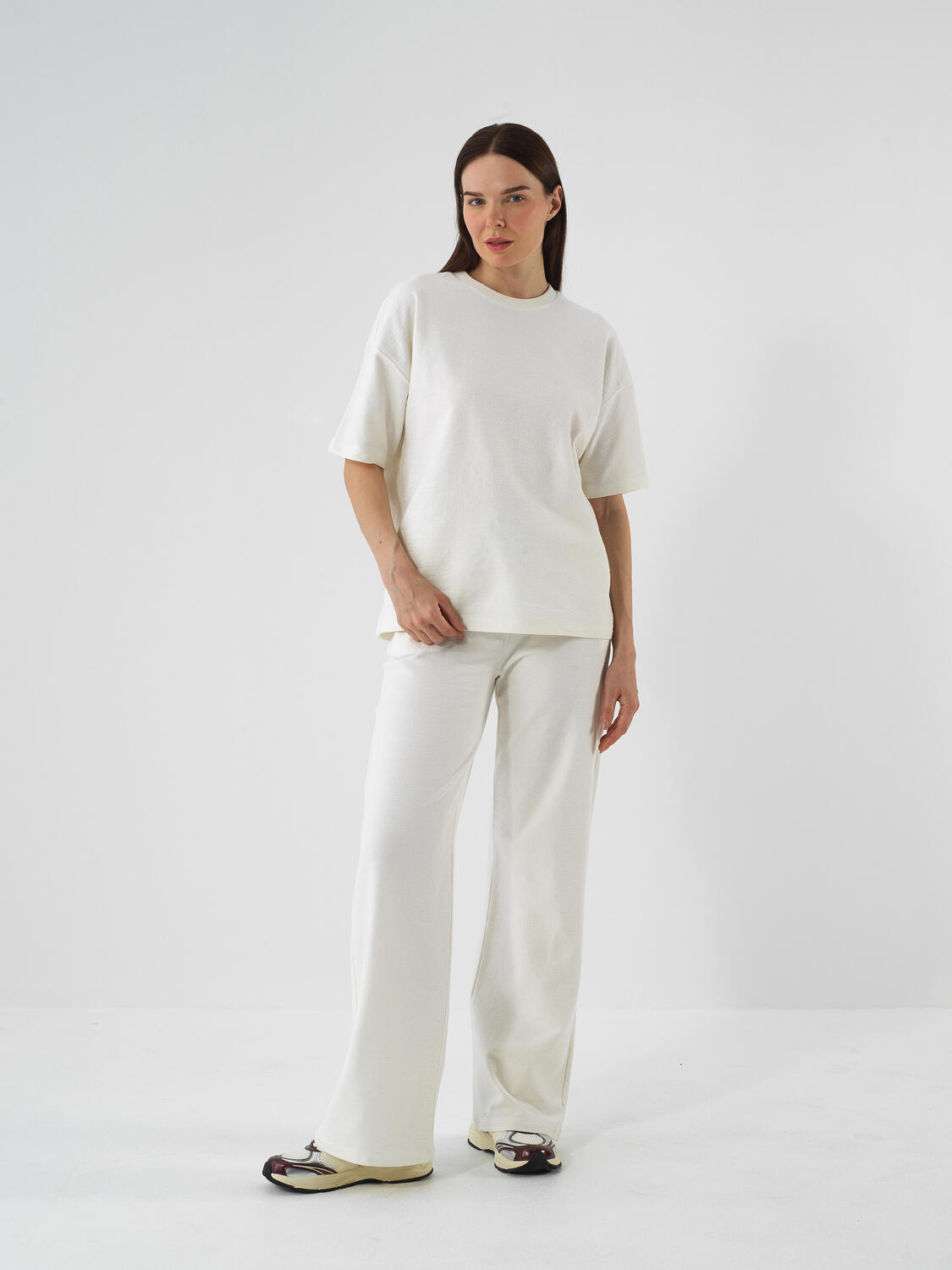 Ecru Cotton Textured Oversize T-Shirt - 2