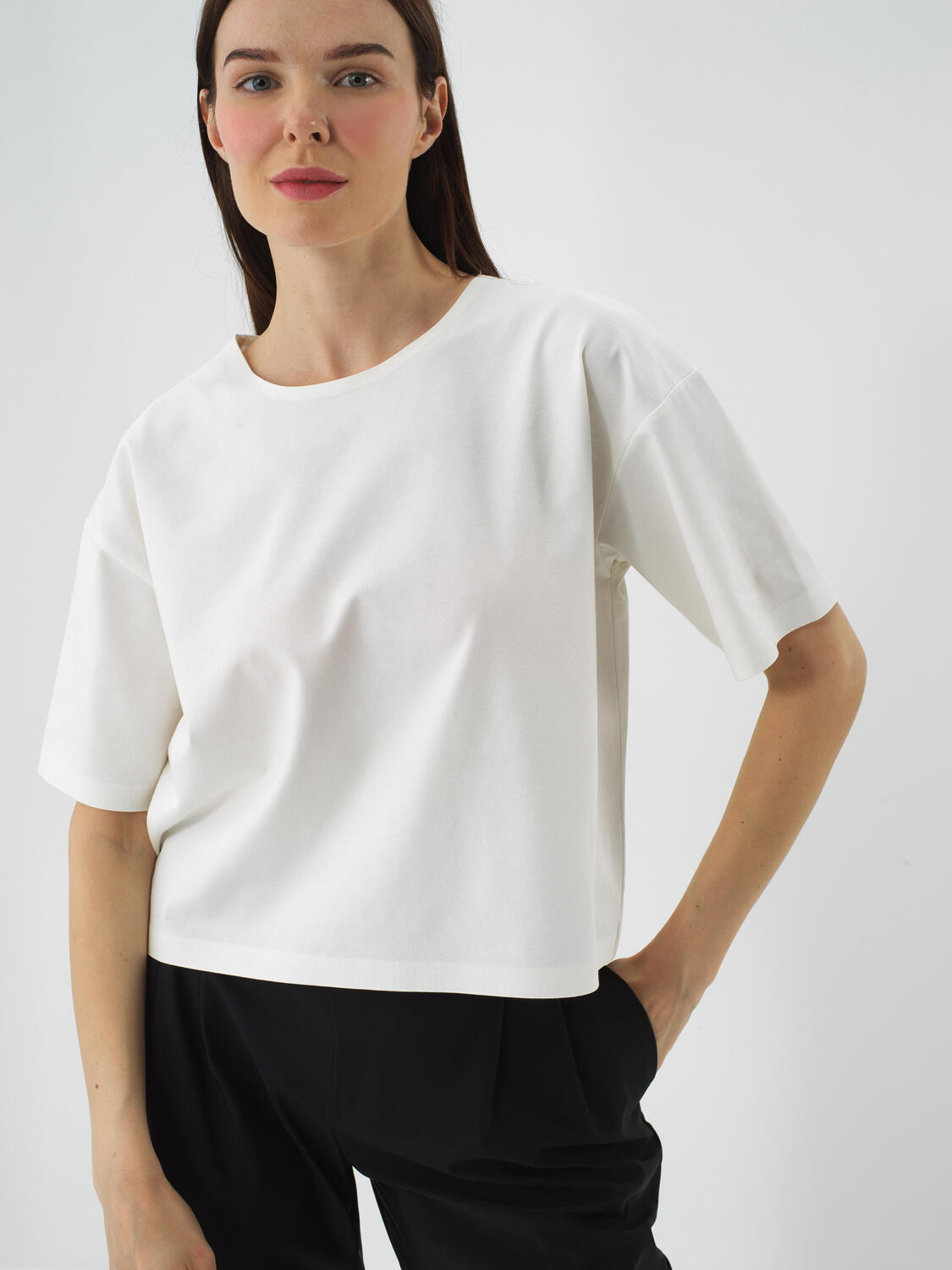 Ecru Cotton Textured Oversize T-Shirt