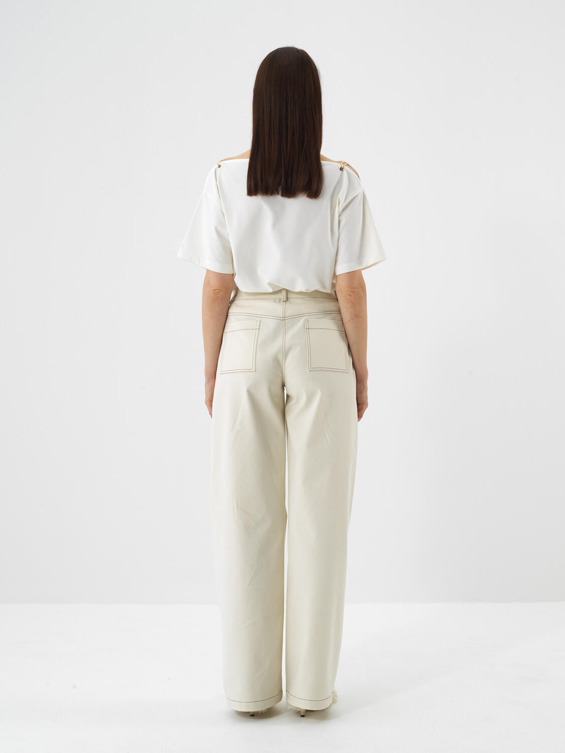 Ecru Cotton Textured Oversize T-Shirt - 5