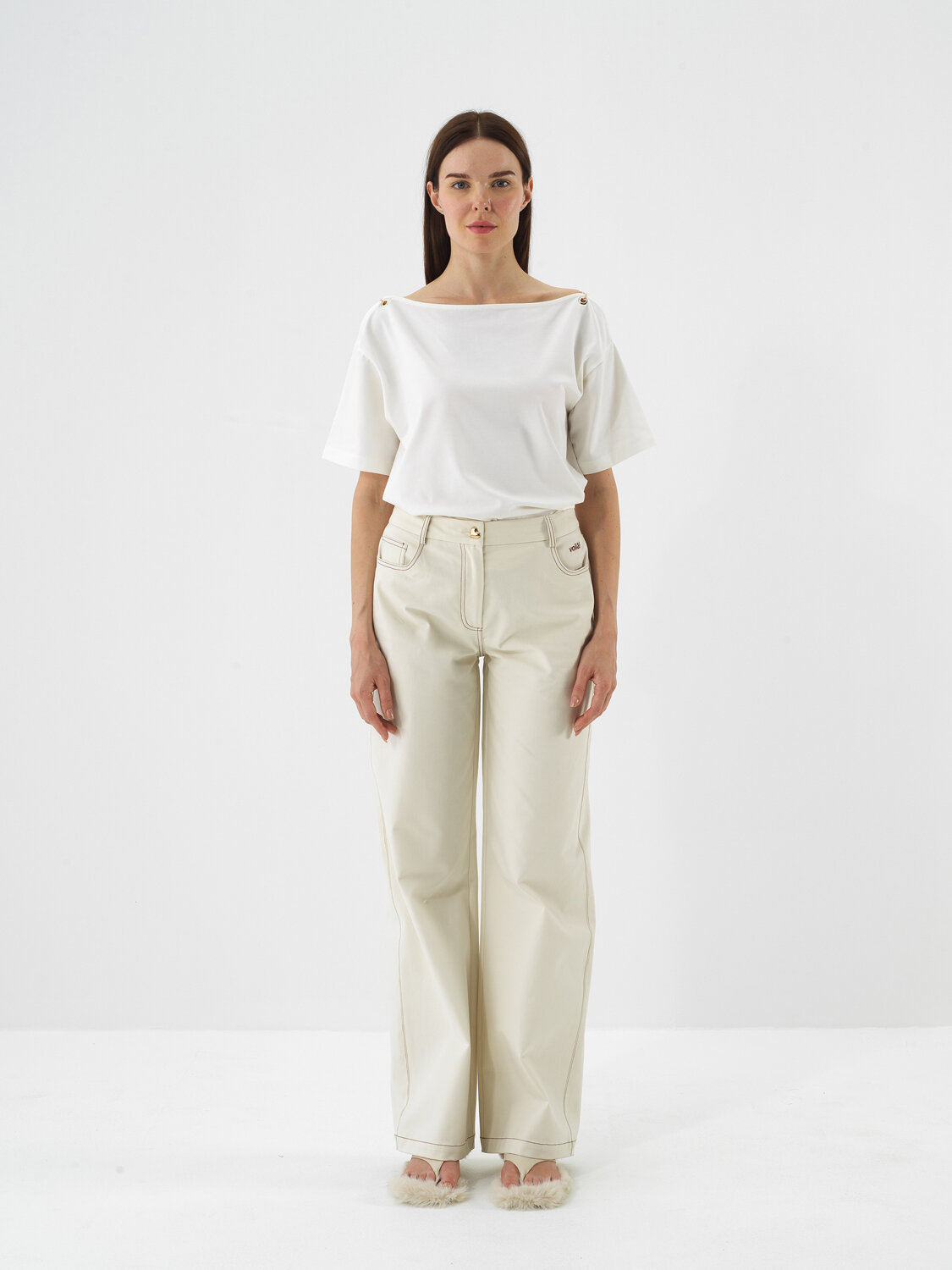 Ecru Cotton Textured Oversize T-Shirt - Xint