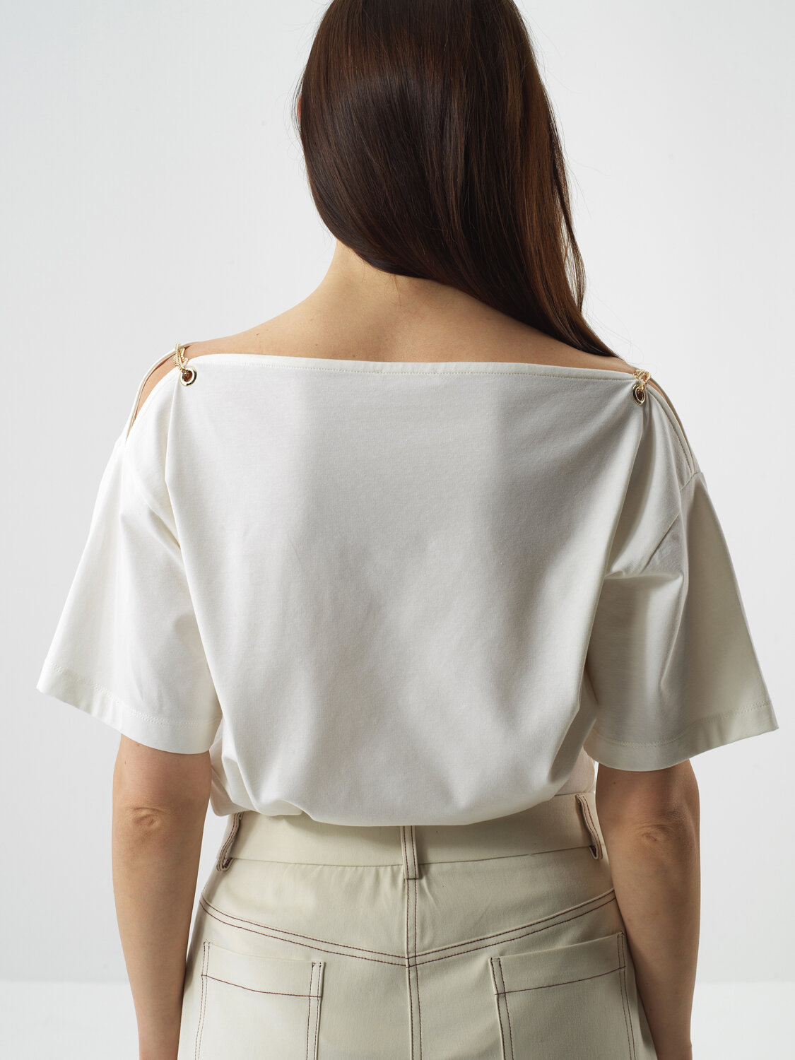 Ecru Cotton Textured Oversize T-Shirt - Xint