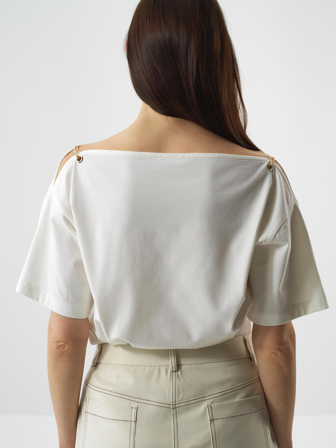 Ecru Cotton Textured Oversize T-Shirt - 4