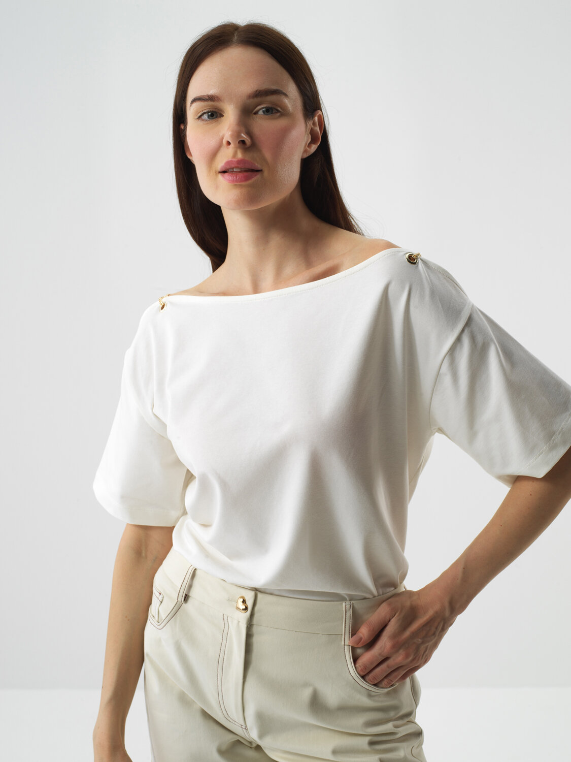 Ecru Cotton Textured Oversize T-Shirt - Xint