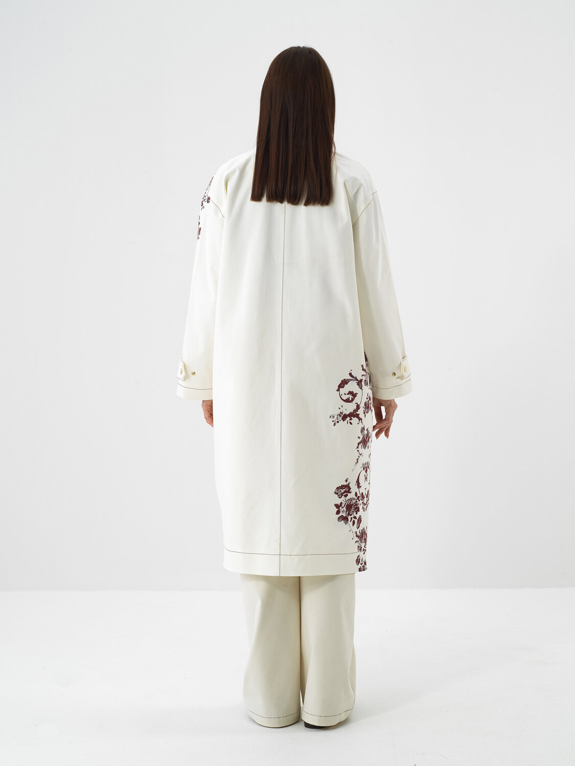 Ecru Modal Textured Oversize Trench Coat - Xint