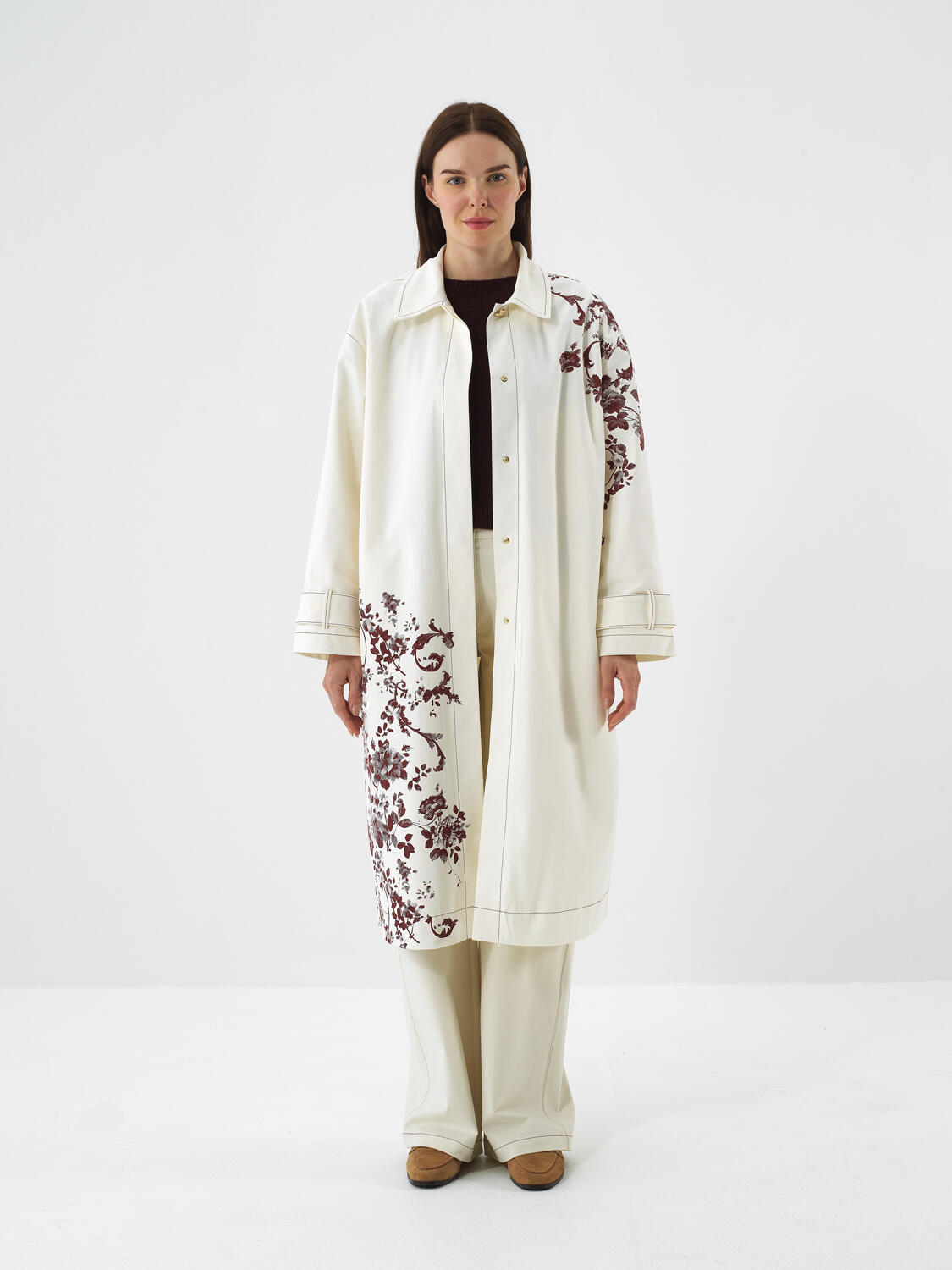 Ecru Modal Textured Oversize Trench Coat