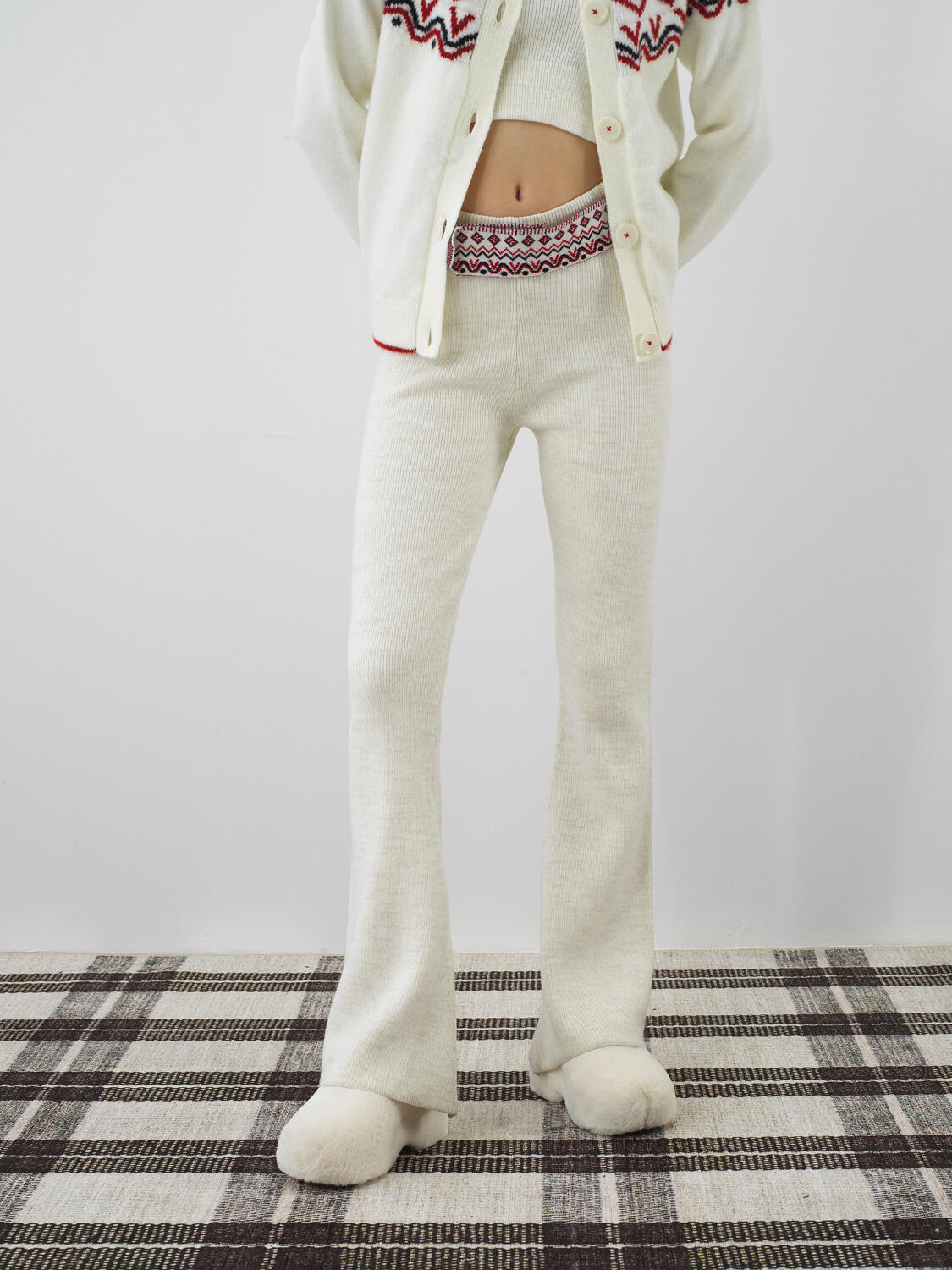 Ecru Natural Wool Textured Regular Fit Trousers