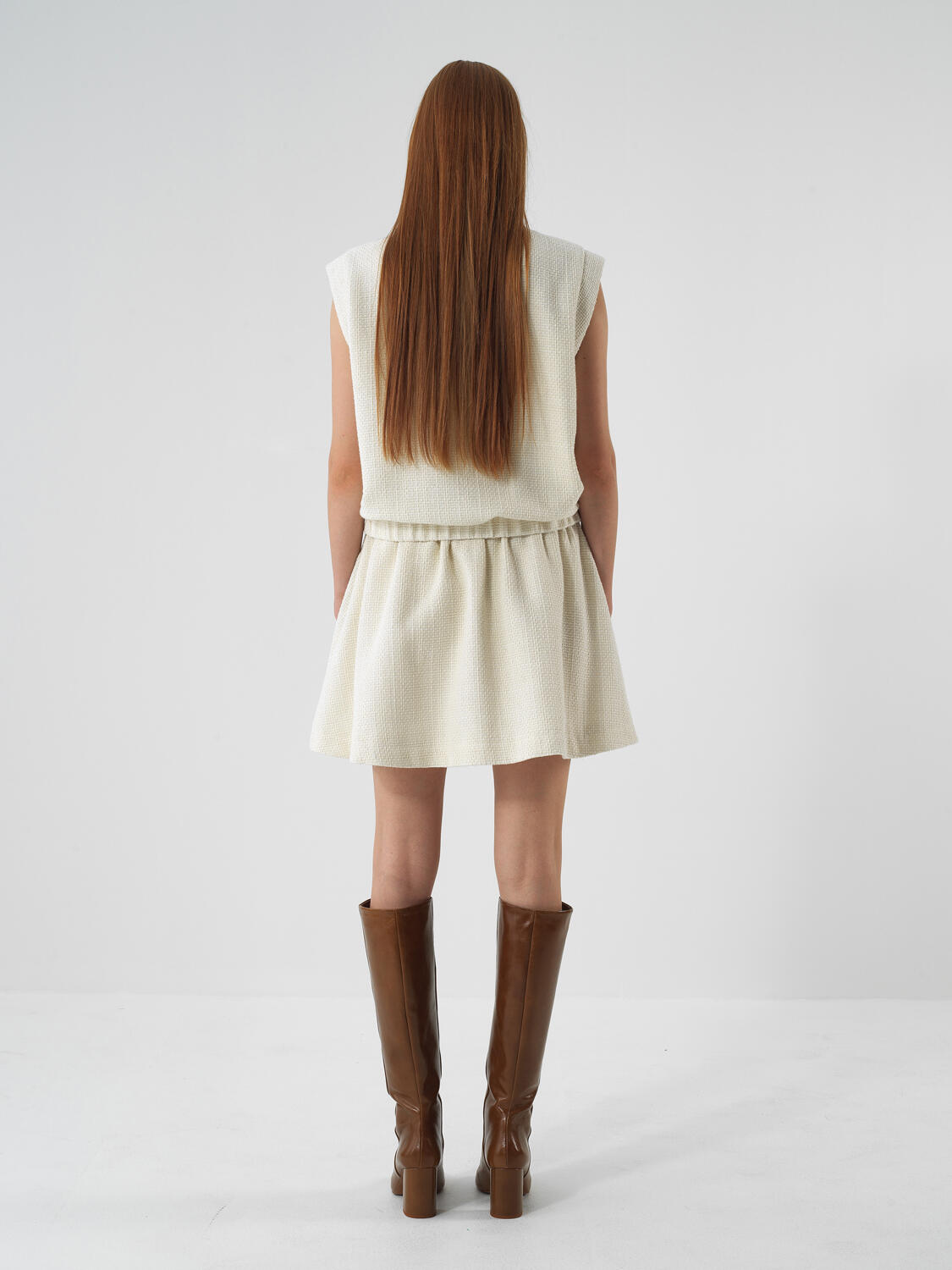 Ecru Glittery Lurex Detailed Oversize Vest - 6