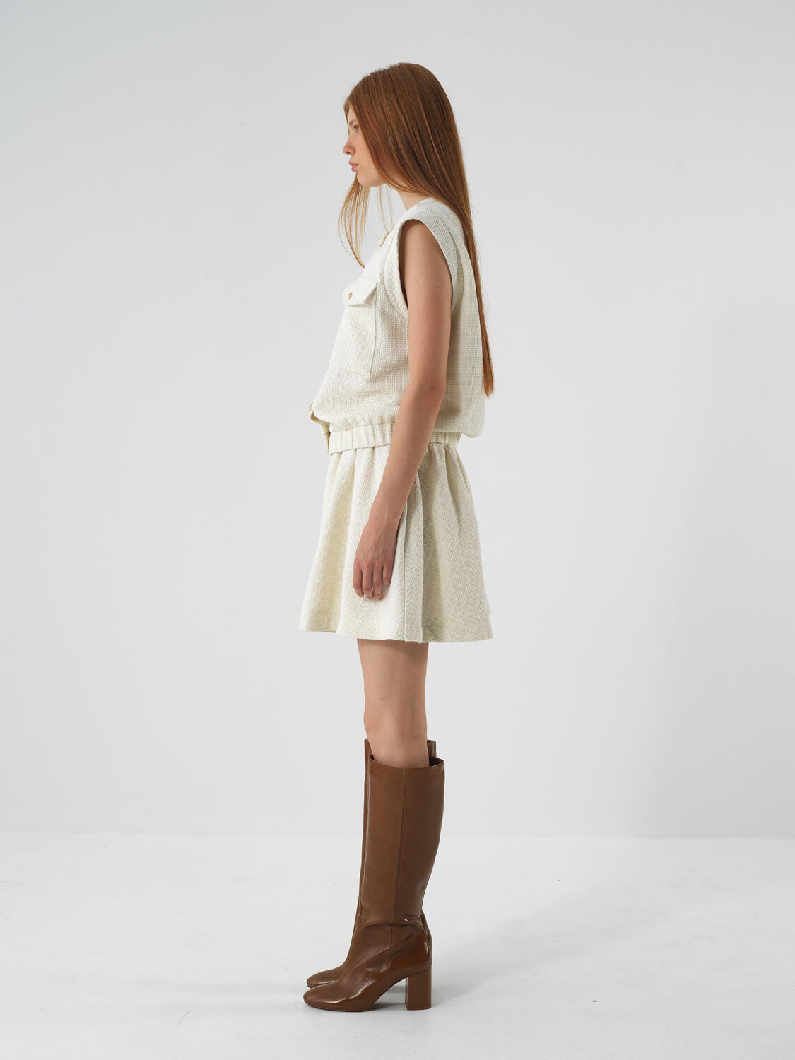 Ecru Glittery Lurex Detailed Oversize Vest - 5