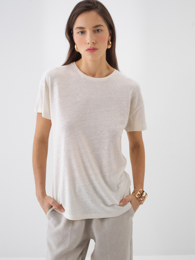 Natural Oversize Linen T-Shirt - 1