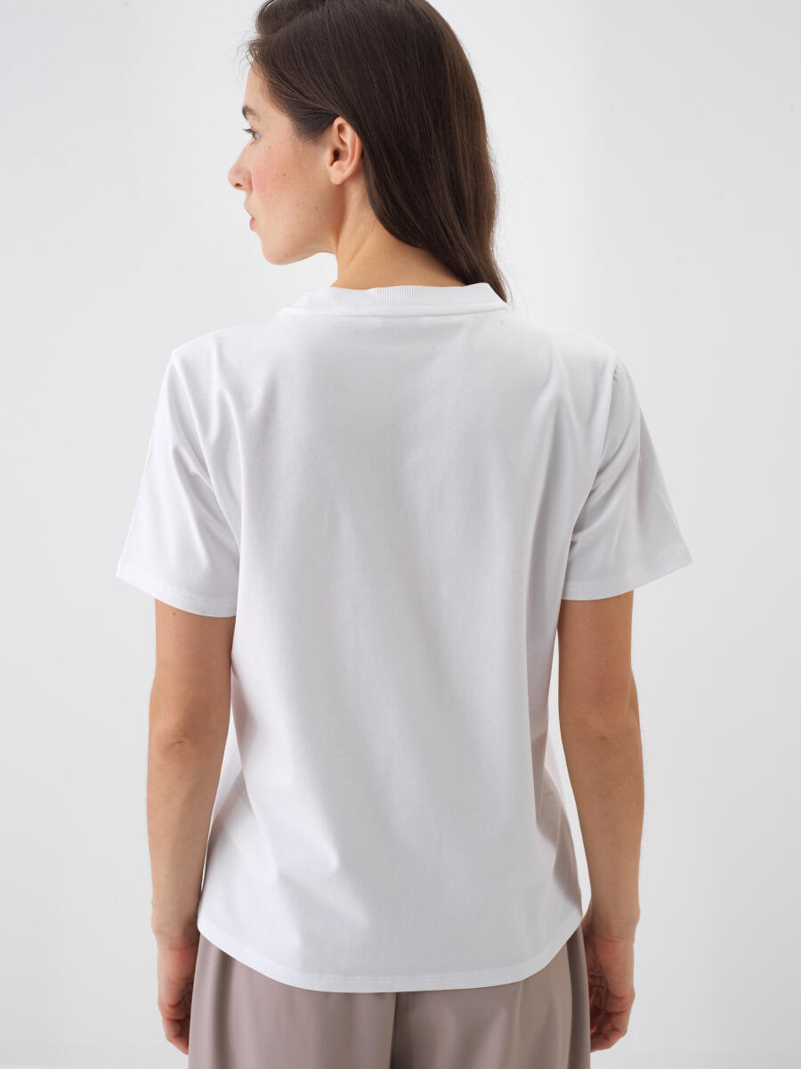 White Regular Fit Cotton T-Shirt - 4