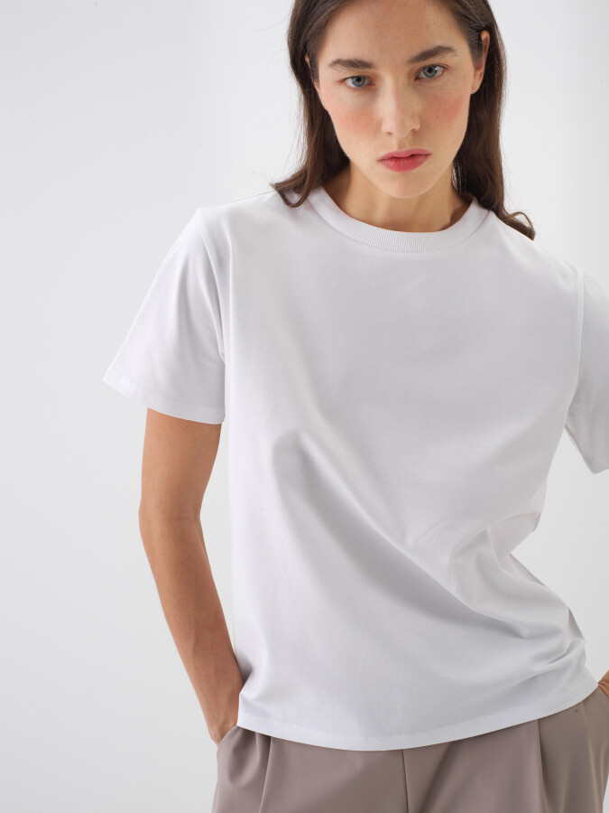 White Regular Fit Cotton T-Shirt - 1