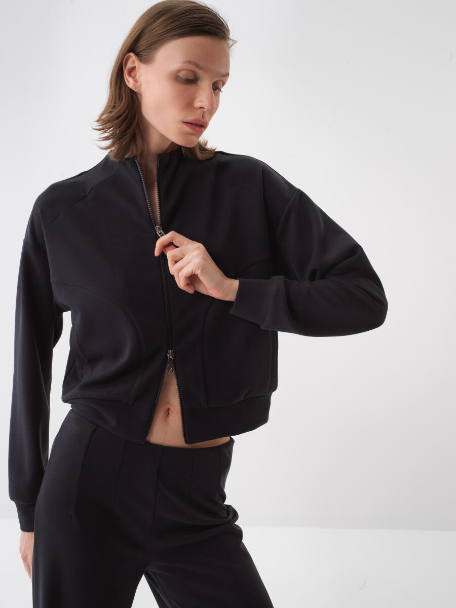 Black Oversize Modal Sweatmont - 1