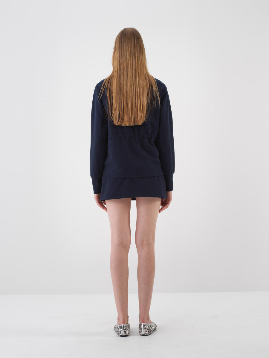 Navy Blue Oversize Cotton Sweatcoat - 4