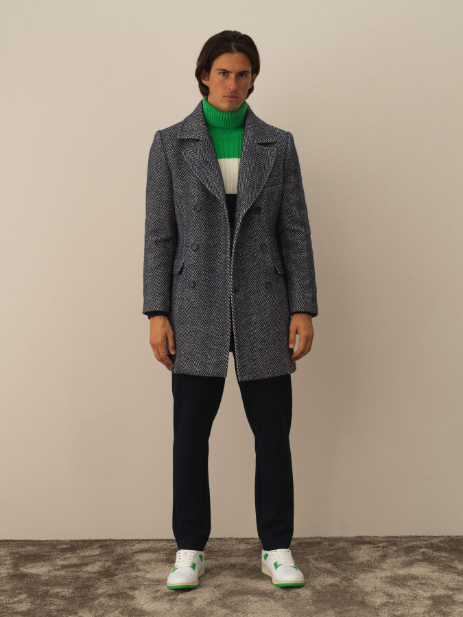 Wool Blend Regular Fit Double-Breasted Coat - Xint