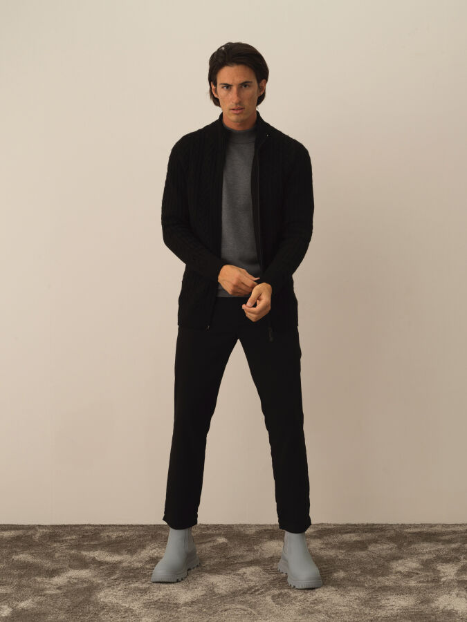 Zippered Regular Fit Knit Cardigan - Xint