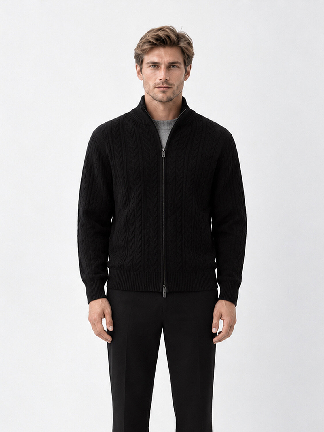 Zippered Regular Fit Knit Cardigan - 1