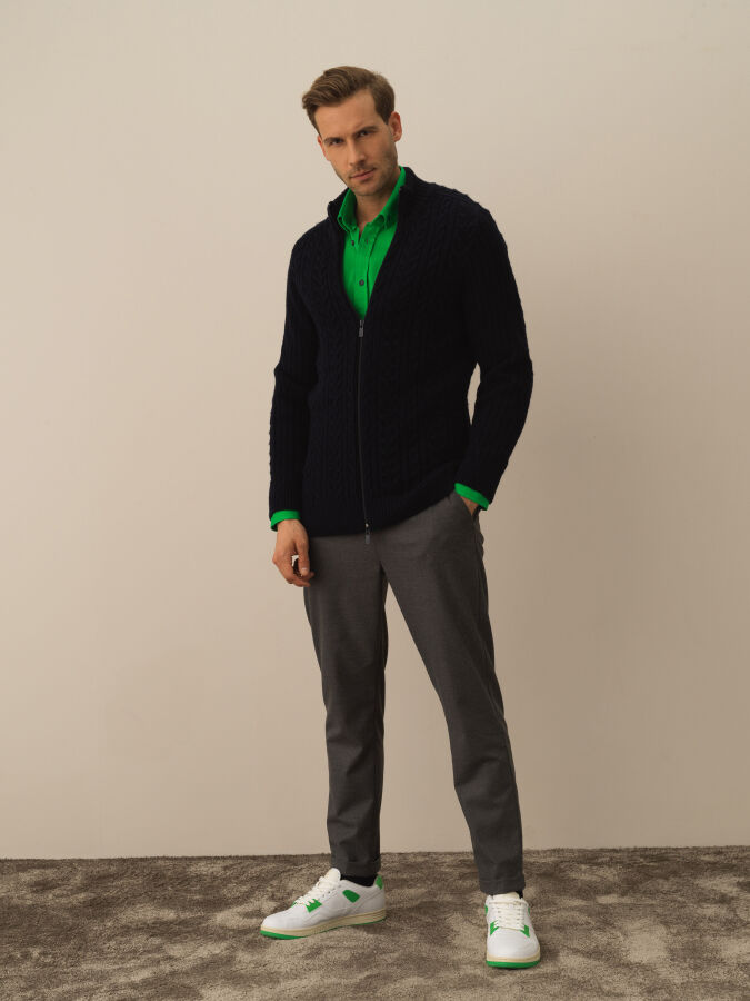 Zippered Regular Fit Knit Cardigan - Xint